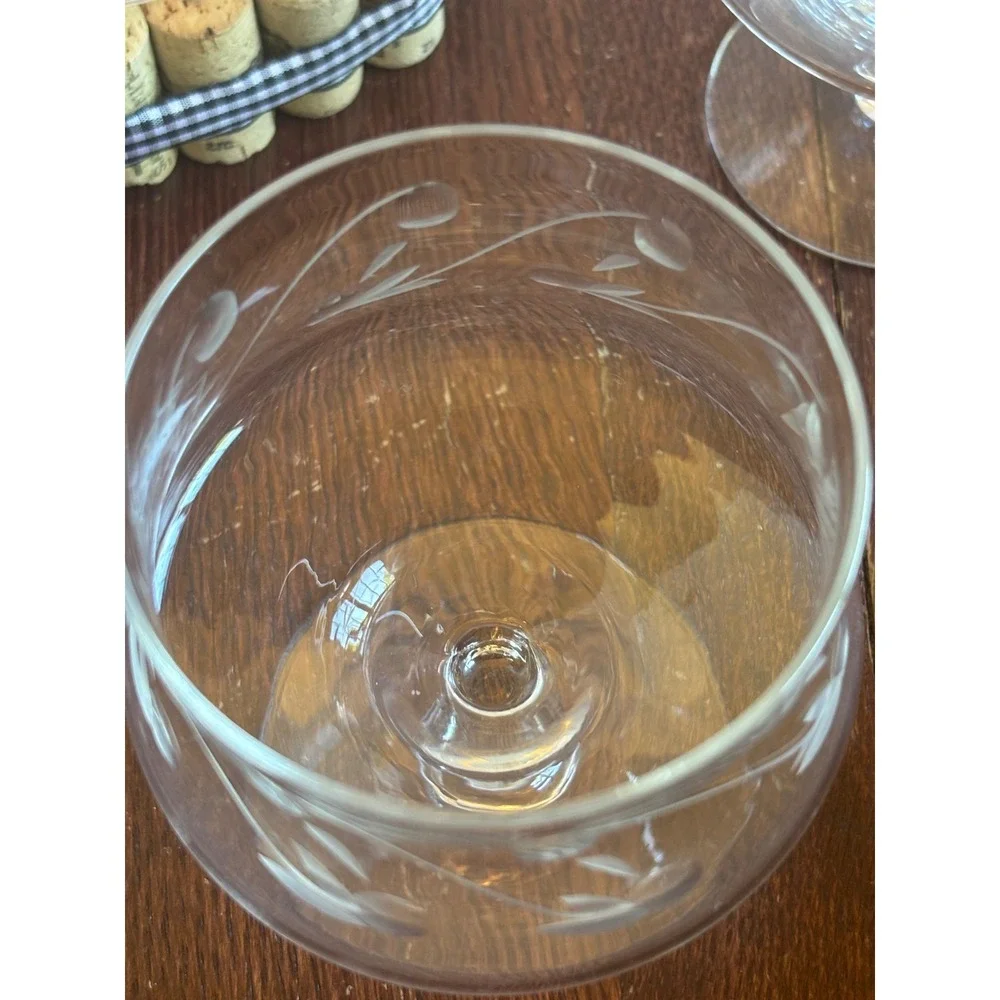Vintage‎ Etched Glass Shrimp Cocktail Servers Set of 4 Chiller Bowls with Liners